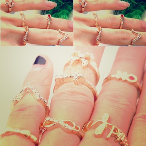 7 piece Bowknot knuckle midi mid finger tip rings