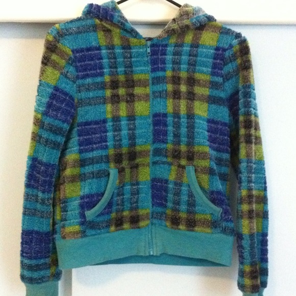 Fluffy green/blue jacket from JCPenney