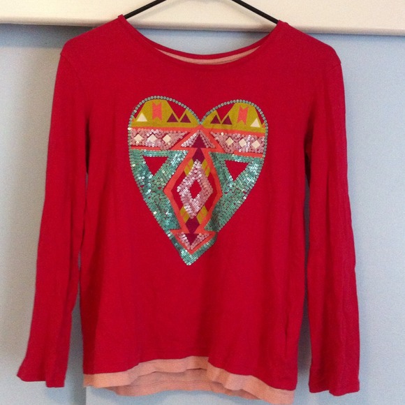 pink long-sleeved top with heart sequin design