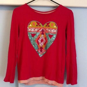 pink long-sleeved top with heart sequin design