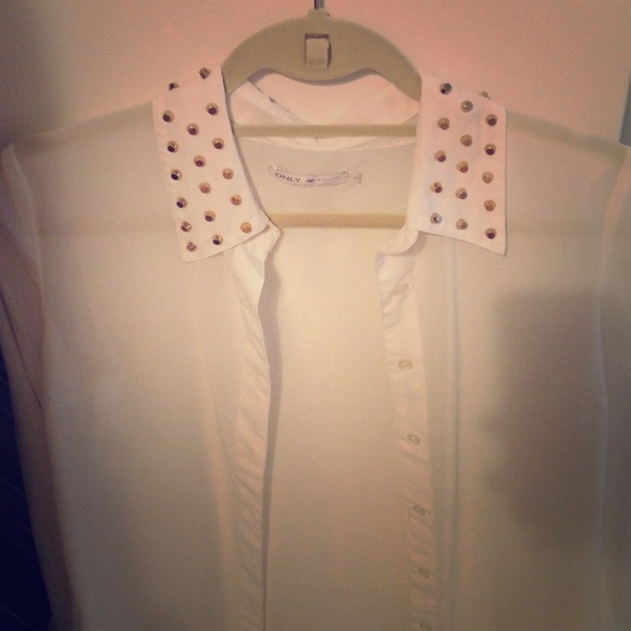 White chiffon shirt with gold studs
