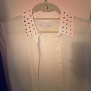 White chiffon shirt with gold studs