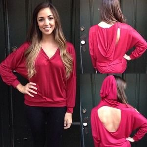 Burgundy open back hoodie. Perfect for Fall.