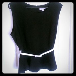 New York & Company Stretch Black Peplum Top w/belt