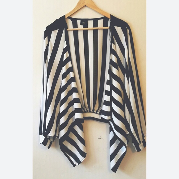 Cascading open front strip cardigan - Picture 2 of 3