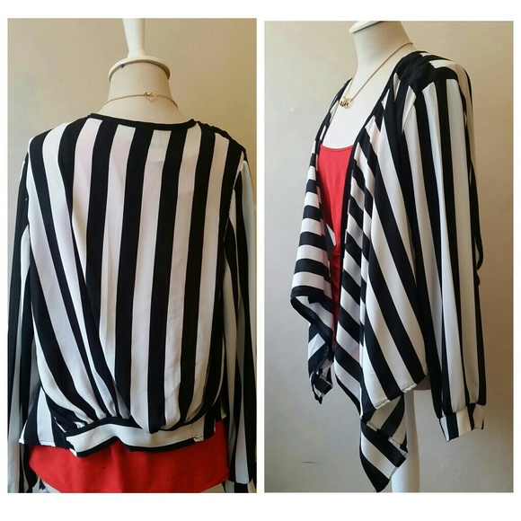 Cascading open front strip cardigan - Picture 3 of 3