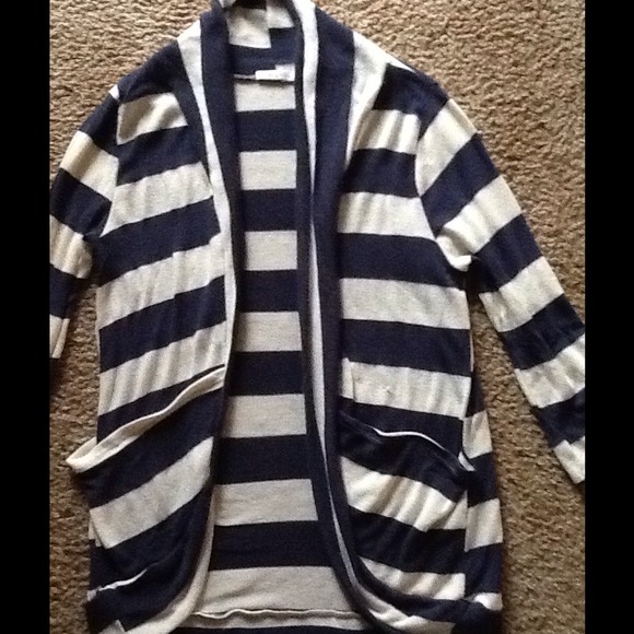 Tea n Rose Sweaters - Navy n White Stripe Batwing Cardigan