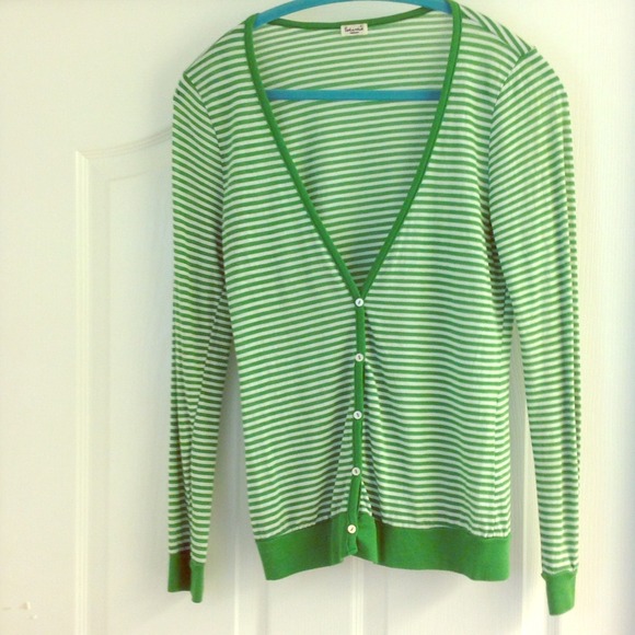 Kelly-green Striped Cardigan