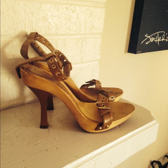 Tan heels with ankle straps