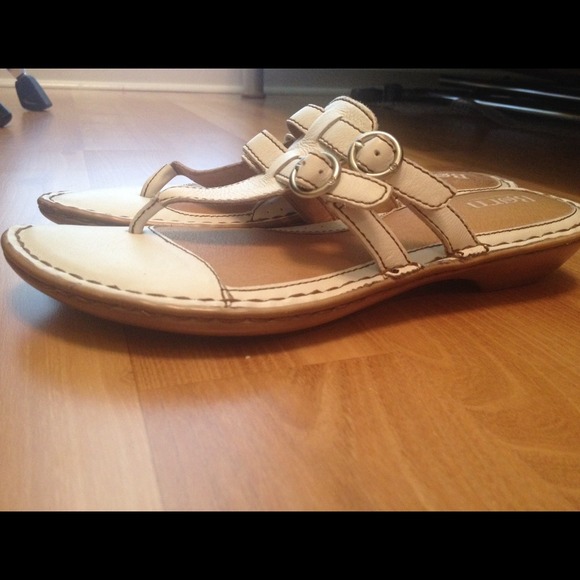white leather born sandals
