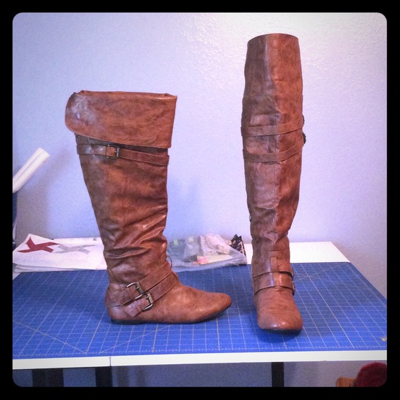 Cognac Knee High Boots & Grey Suede Boots
