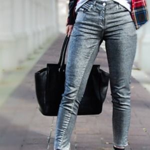 H&M Silver Jeans with Pocket Zipper Detail
