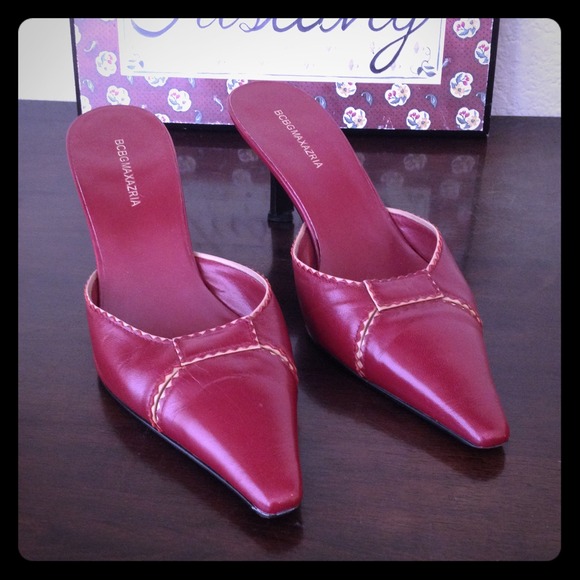 BCBG Maxazria Red Leather Slip On Heels sz 9B - Picture 1 of 4