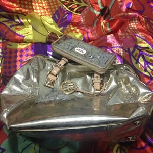MK bag and wallet gold metallic