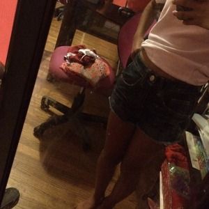 Try-on of high waisted shorts