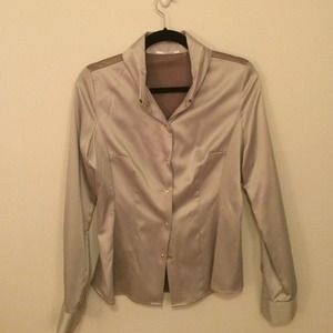 Tahari silver and bronze button up blouse