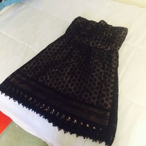 Strapless pink and black lace dress NWOT