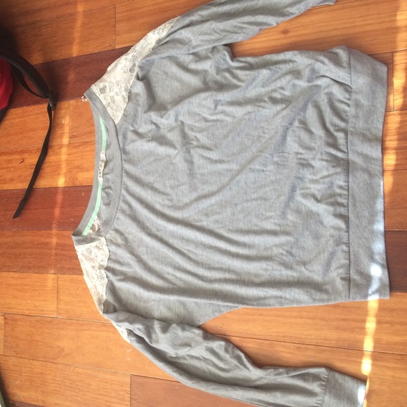 Gray Sweater with Lace shoulders