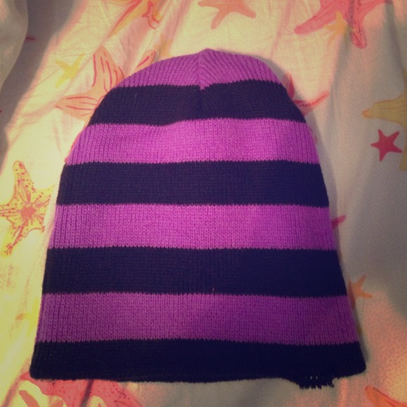 Purple and black striped beanie