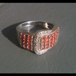 🎅 Red White Pave Sterling Silver Buckle Ring 925