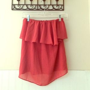 Coral colored strapless top