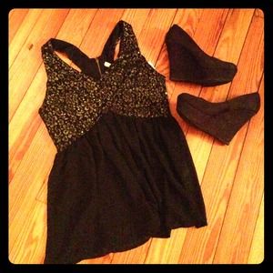 Sequin black see through top