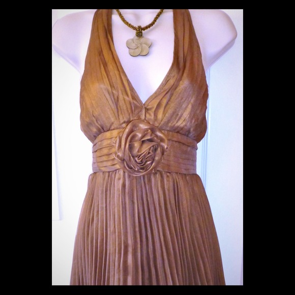 Adorable & Fun Papaya Shimmery Bronze Halter Dress