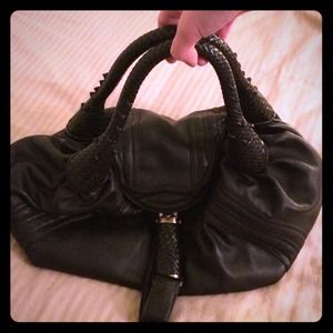Black leather handbag