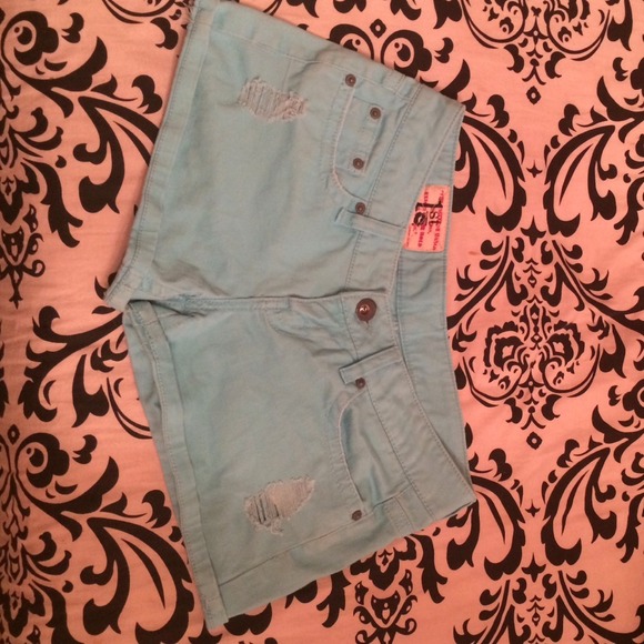 Bright blue short shorts!