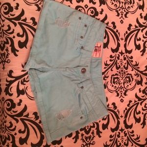 Bright blue short shorts!