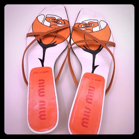 Miu Miu By Prada Orange Rose Strappy Sandals