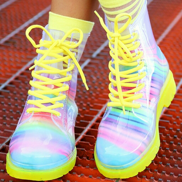 Bright WHITE clear jelly combat / rain boots