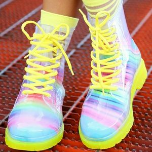 Bright WHITE clear jelly combat / rain boots