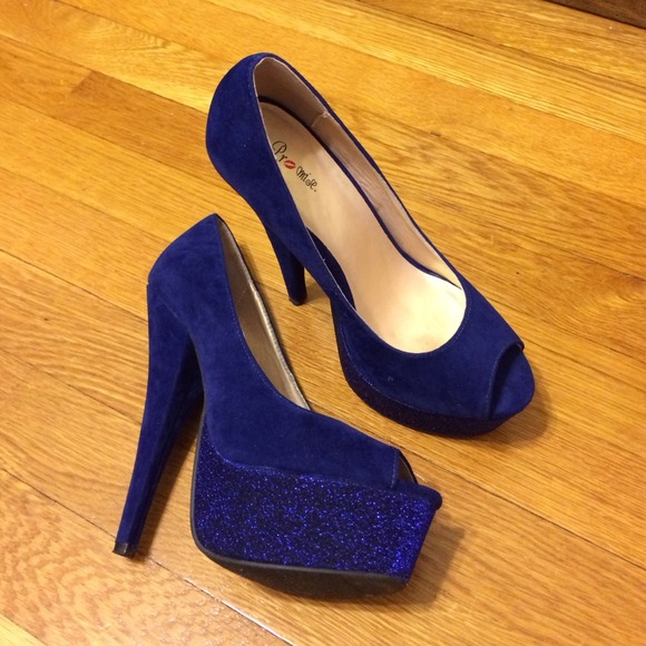 a'gaci Shoes - Indigo blue pumps high platform glitter