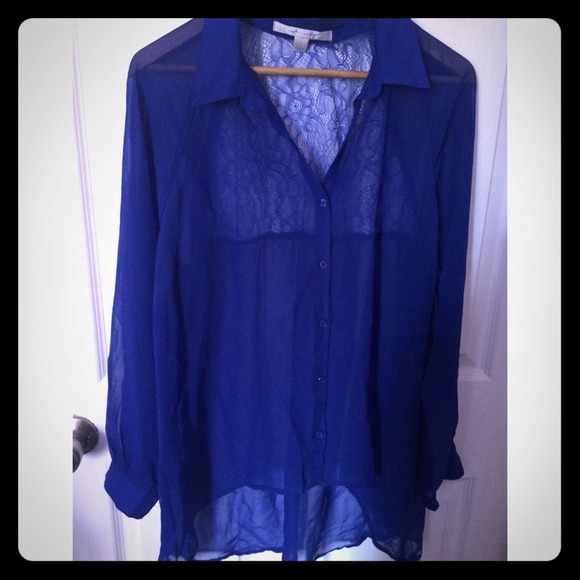 LC Lauren Conrad Lapis Blue Blouse w Lace Back! XL