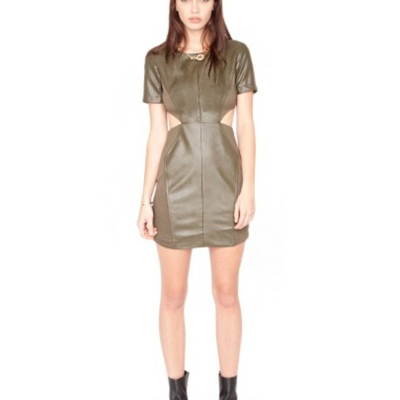 Olive leather cut out dress