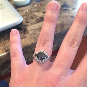 Black and white diamond white gold ring