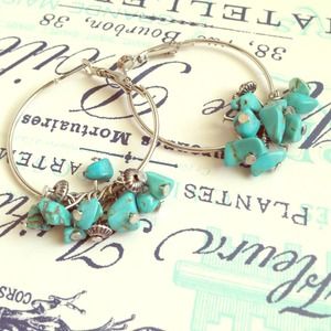 NWT Silver Hoop Earrings with Turquoise Accents