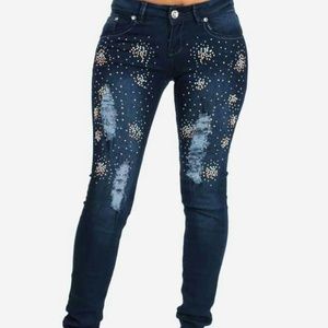 Distressed Rhinestone skinny jeans