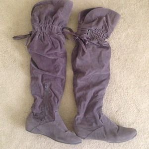 Gray suede thigh high boots