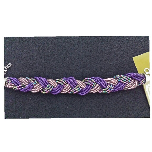 Beaded Purple and gold braided bracelet