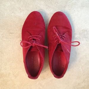 Red Faux Suede Oxfords
