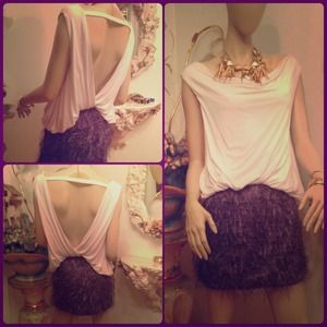 Couture White Top with Furry Skirt