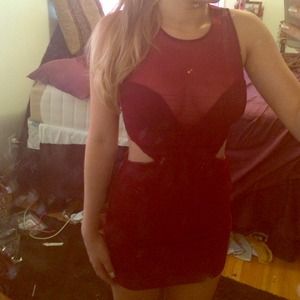 Dark red cut out club dress