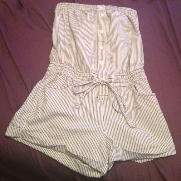 Blue and white striped romper