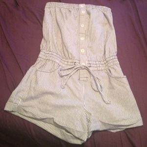 Blue and white striped romper