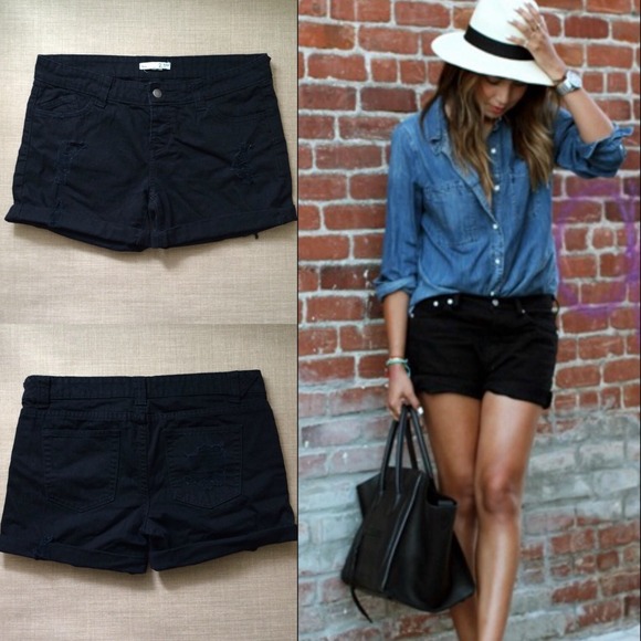 Black denim destroyed shorts. Size 28