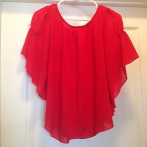 ❌❌SOLD❌❌Red Sheer Top with Flowy Sleeves