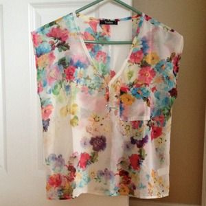Sleeveless Sheer Floral Shirt