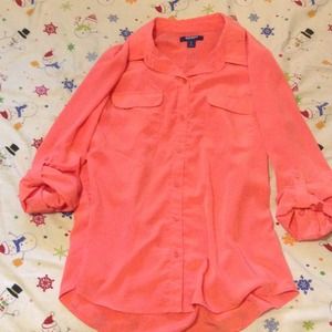 👚💢 OLD NAVY CORAL QUATER SLEEVE BUTTON UP 💢👚
